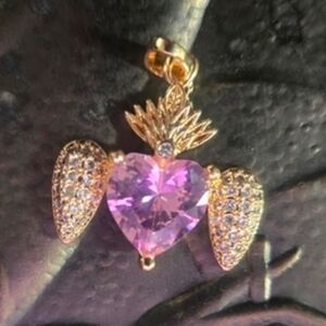 Gold and Pink Gemstone Heart Pendant